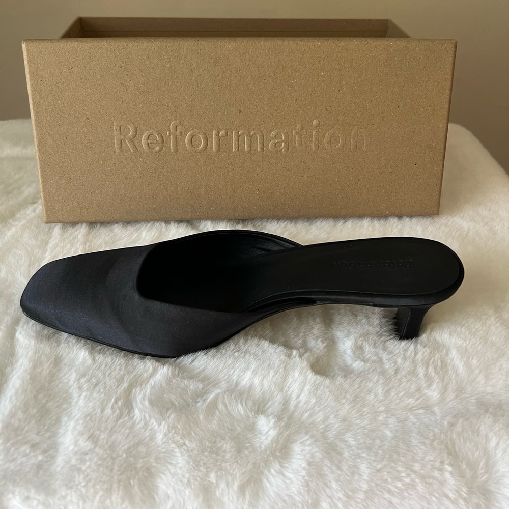 REFORMATION black mules, kitten heel, 7.5, never worn